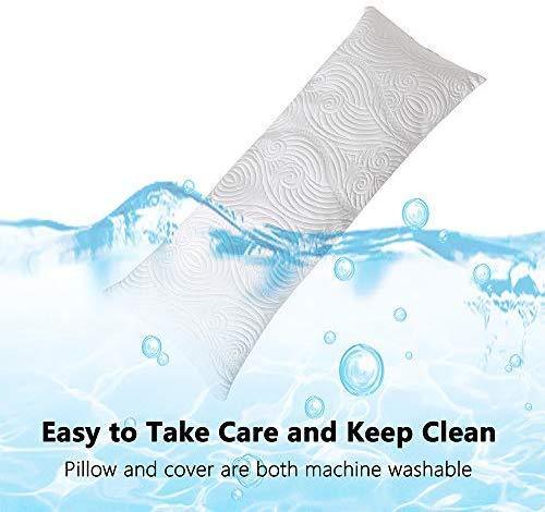 DOWNCOOL Memory Fiber Filling Body Pillow- Removable Zippered Bamboo Outer Pillow Cover- Breathable Hypoallergenic Bed Pillow for Long Side Sleeper- 20 x 54 inch