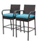 Sundale Outdoor 2 Pcs All Weather Patio Furniture Set Brown Wicker Barstool with Blue Cushions, Back Support and Armrest