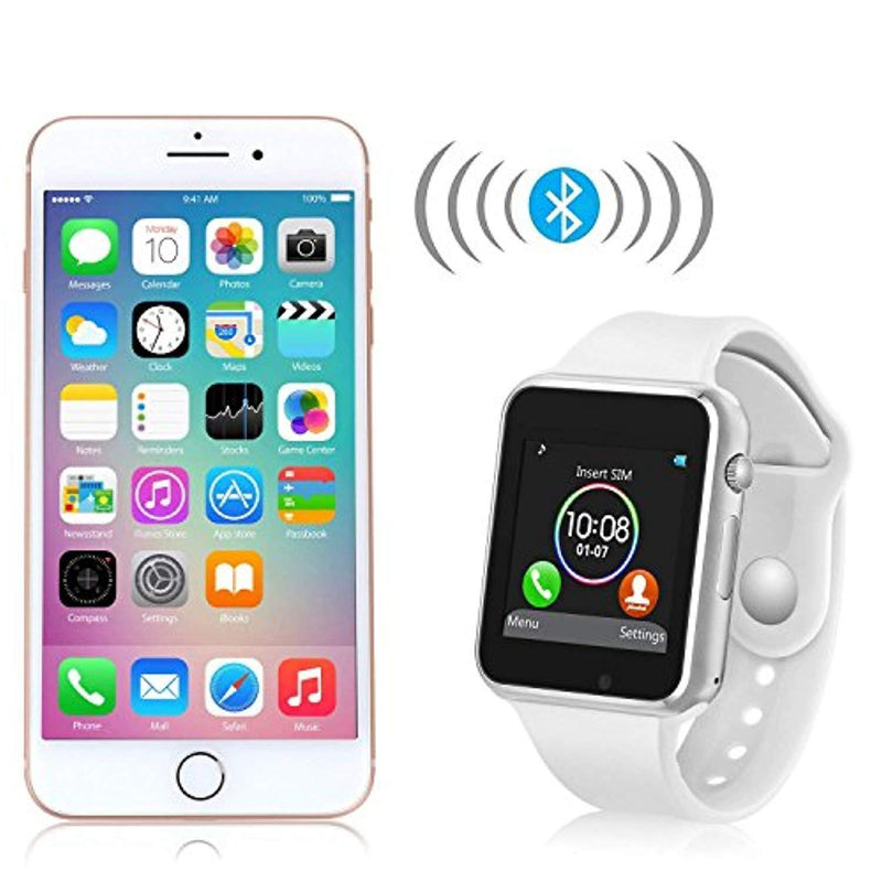 Bluetooth Smart Watch for iOS iPhone Android System Qidoou Wrist Watch Camera SIM Card Sleep Monitor Step Calories Tracker Alarm Clock Call/Message Reminder Anti-Lost for Adults and Kids(White)