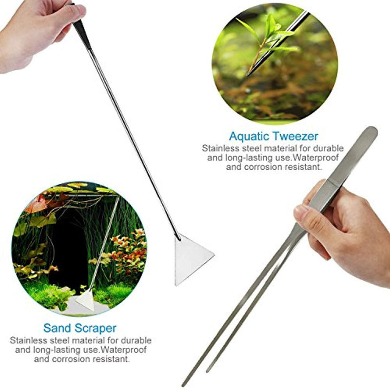 Skoye Aquarium Tweezers Scissor Spatula Tools 4 in 1 Long Stainless Steel Aquarium Tank Aquascaping Tools, Aquatic Plant Tweezers Scissors Spatula Landscaping Cleaning Tool Set & Fish Starter Kit