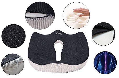 LRKC Coccyx Orthopedic Memory Foam Seat Cushion - Back, Tailbone, Sciatica Pain Relief & Spinal Alignment