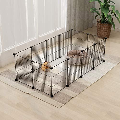 Tespo Pet Playpen, Dog Puppy Cat Pen, Small Animal Cage Indoor Portable Metal Wire Yard Fence for Small Animals, Guinea Pigs, Rabbits Kennel Crate Fence Tent Black 15 X 12 Inches