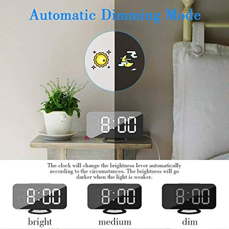 Elecstars Alarm Clock, Digital Clock with Dual USB Port and Charger, 6.5" Large LED Display, Adjustable Brightness, Diming Mode, Mirror Surface, Table Clock for Bedroom Living Room Decor