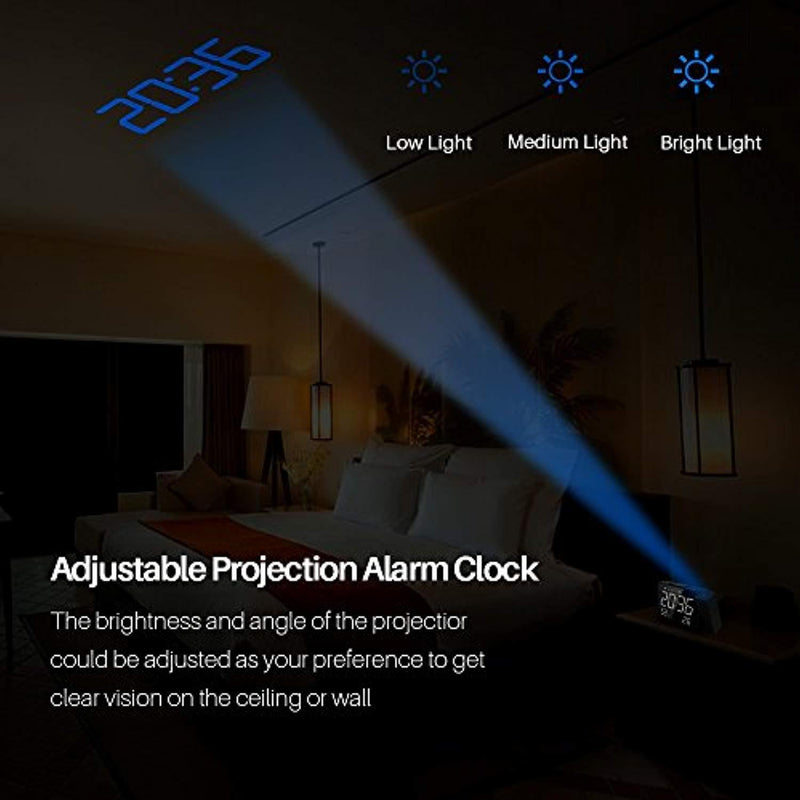 ANNT Projection Alarm Clock, Digital FM Radio Alarm Clock, Dual Alarm Snooze Function, 6.3" LED Display with 3 Dimmer,Temperature and Humidity, 12/24 Hour,USB Charging Port for Bedroom