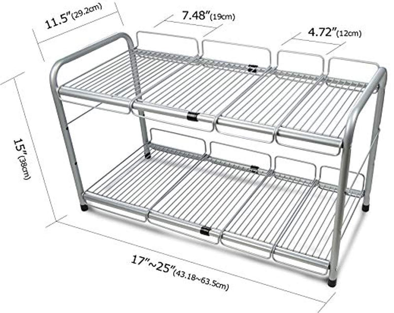 Surpahs 2 Tier Under Sink Expandable Shelf Organizer, Storage Rack (Silver)