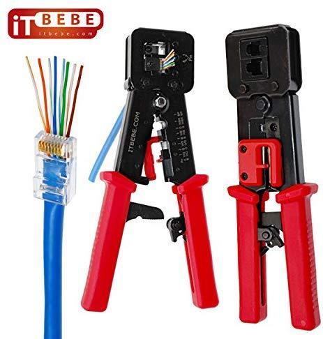 ITBEBE RJ45 Crimping Tool Made of Hardened Steel with Wire Cutter Stripping Blades and Textured Grips (RJ45 CRIMPER TURQUOISE-B)