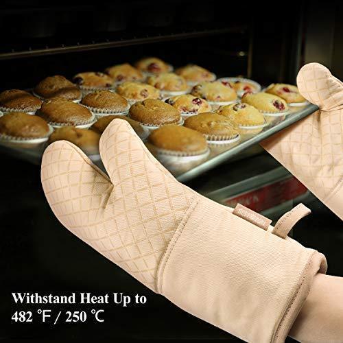 KeShi Kitchen Oven Mitts Set, Oven Mitts and Pot Holders, Heat Resistant with Quilted Cotton Lining, Non-Slip Surface 4 Pieces for Cooking, Baking, Grilling, Barbecue (Gray)