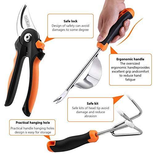 Garden Tool Set, 3 Piece Stainless Steel Heavy Duty Gardening kit with Soft Rubberized Non-Slip Handle - Bypass Pruning Shears, Transplant Trowel and Soil Scoop - Garden Gifts for Men & Women GGT3A