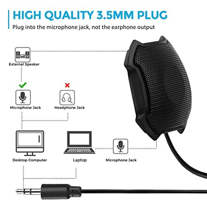 FOKEY Conference Microphone, Microphone for Computers : 3.5mm Plug Mic Table Top Omnidirectional Condenser Boundary Conference Computer Microphone for Skype, VoIP Calls, Black