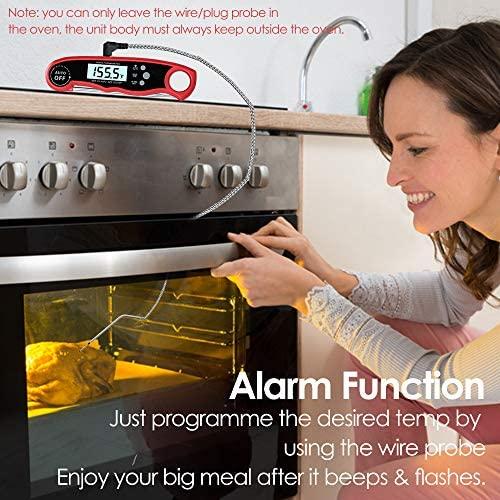 A ALPS Oven Safe Leave in Meat Thermometer, Dual Probe Instant Read Food Meat Thermometer Digital with Alarm Function for Cooking, BBQ, Smoker and Grill (Black)