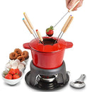 VonShef Fondue Set with 6 Forks Stylish Cast Iron Porcelain Enamel Pot Makes All Styles of Fondue Such as Cheese and Chocolate 63 fl oz Capacity 12pc Set Red