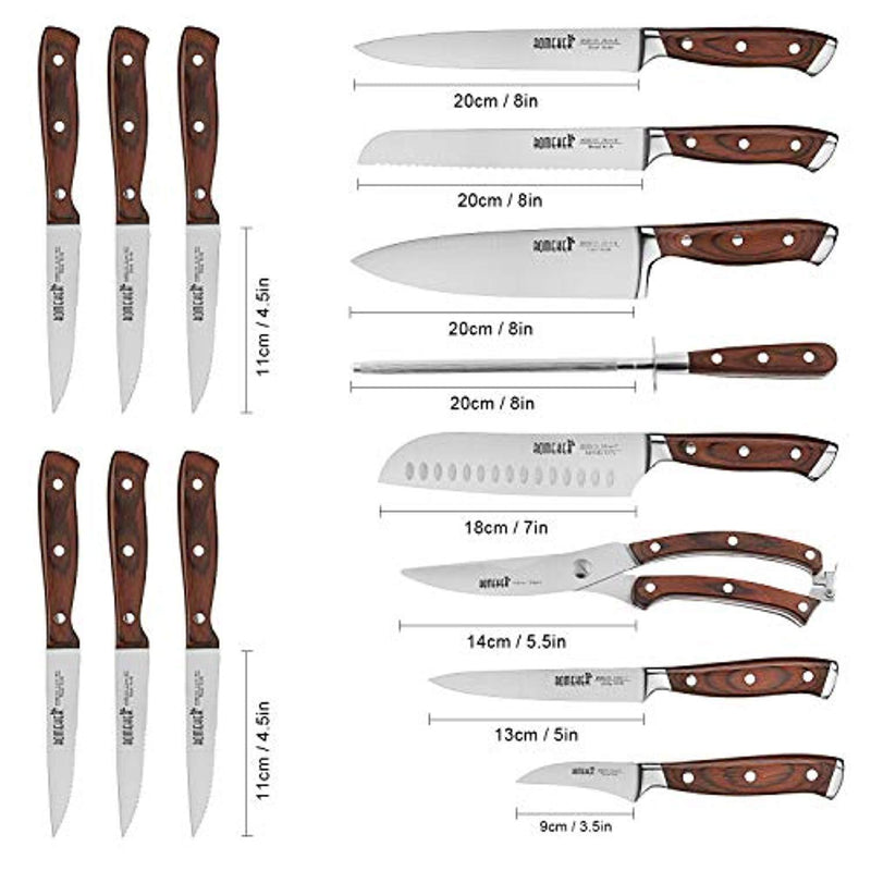 Knife Set,15-Piece Kitchen Knife Set with Block Wooden,Chef Knife Set with Sharpener,Germany High Carbon Stainless Steel Knife Block Set,Boxed Knife Sets,ROMEKER