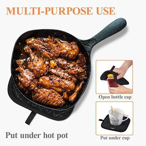 KeShi Kitchen Oven Mitts Set, Oven Mitts and Pot Holders, Heat Resistant with Quilted Cotton Lining, Non-Slip Surface 4 Pieces for Cooking, Baking, Grilling, Barbecue (Gray)