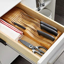 KUTLER 11 Slot In-Drawer Bamboo Knife Block - Wooden Storage Organizer and Holder for Kitchen Cutlery Butcher Knives