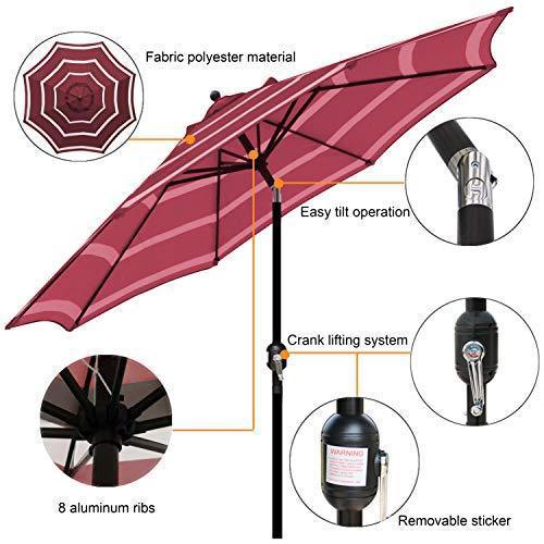 Blissun 9' Outdoor Market Patio Umbrella with Push Button Tilt and Crank, 8 Ribs (Tan)