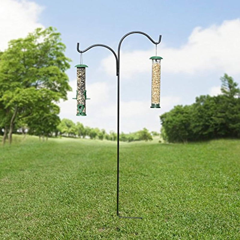 GrayBunny GB-6817D Double Shepherd Hook 65 Inch Heavy Duty 1/2 inch Thick Rust Resistant Steel With Two Twin Hooks, 65 in Shepherd's Hook, Black Two Sided Basket Hanger, Bird Feeder Pole, Lantern Hook