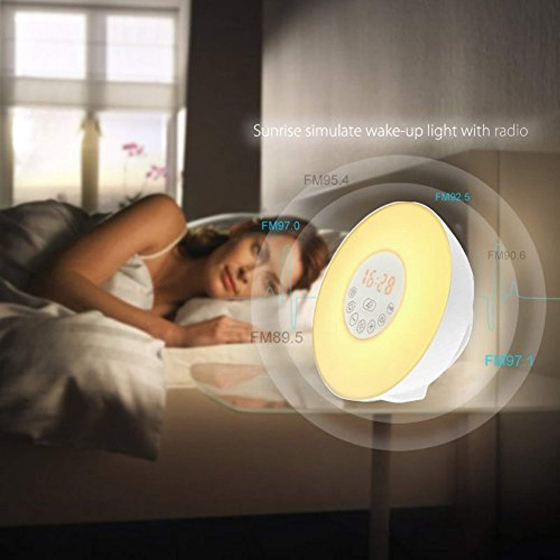 Wake up Light with Sunrise Digital alarm clock- with Multi-Colorful Night Light, 6 Nature Sounds, FM Radio,Digital Clock,Sunrise and Sunset Simulation Perfect Suit for Adults and kids-Gift Set