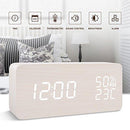 BlaCOG Alarm Clock Digital Desk Wooden Alarm Clock Upgraded with Time Temperature, Adjustable Brightness, 3 Set of Alarm and Voice Control - Bamboo