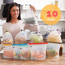 Reusable Bag Set of 10 - 5 Silicone Food Bags - 5 Produce Mesh Bags - Sandwich Silicon Bags for Freezer, Sous Vide Cooking - Eco Storage Grocery Bags for Fruits, Vegetables, Shopping by Garnetti