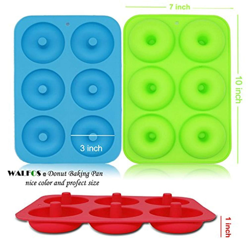 WALFOS 3 Pack Food Grade Silicone Donut Pan Molds,Non-Stick Safe Baking Pans for Full Size Perfect Shaped Doughnuts-Cake Biscuit Bagels -BPA Free,Dishwasher, Oven, Microwave, Freezer Safe