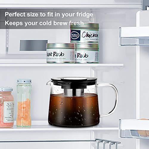 KORSMALL Cold Brew Maker and Tea Infuser, 1.5L/50oz Premium Glass Pitcher with Lid Removable and Reusable Filter Perfect for Hot or Iced Coffee, 1.5L / 50oz, black clear