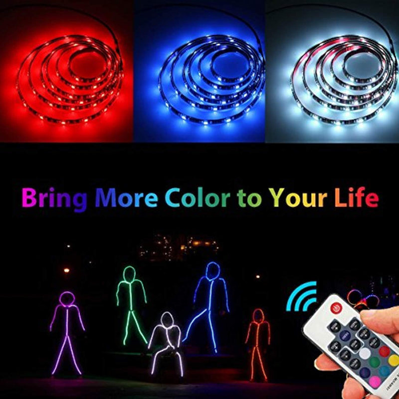 Battery Powered LED Strip Lights,Geekeep Waterproof RGB LED Light Strips,Flexible and Cuttable Rope Light with Battery Pack and USB Cable,17 Key RF Wireless Remote Controller-Black (2m/6.56ft)