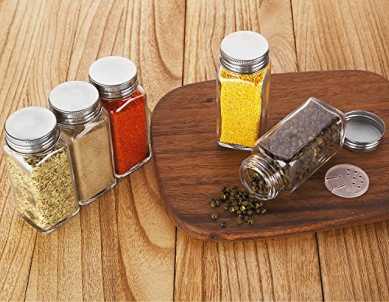 Aozita 24-piece Glass Spice Jars/Bottles [4oz] with Shaker Lids and Metal Caps - 612 Spice Labels and Silicone Collapsible Funnel Included