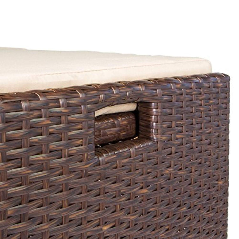 Barton Outdoor Storage Bench Rattan Style Deck Box Wicker Patio Furniture Water Resistance w/Seat Cushion, 60-Gallon, Brown