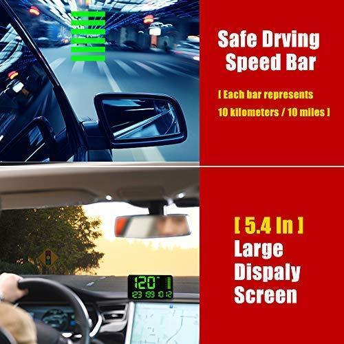 Digital Universal GPS HUD Speedometer Display GPS Head Up Dispaly Speedometer Car Truck Odometer with Over Speed Warning/Car Clock / 5.4in Large Screen KingNeed C90