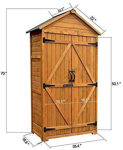 MCombo Outdoor Storage Cabinet Tool Sheds Backyard Garden Storage Shed Utility Wooden Organizer with Lockable Double Doors 1000 (Grey)