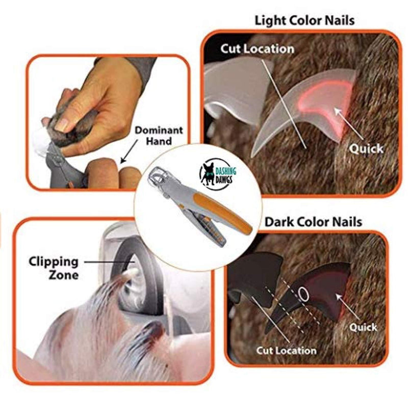 Dashing Dawgs Professional Illuminated Pet Nail Clipper Dogs/Cats Features LED Light, 5X Magnification Nail Trapper