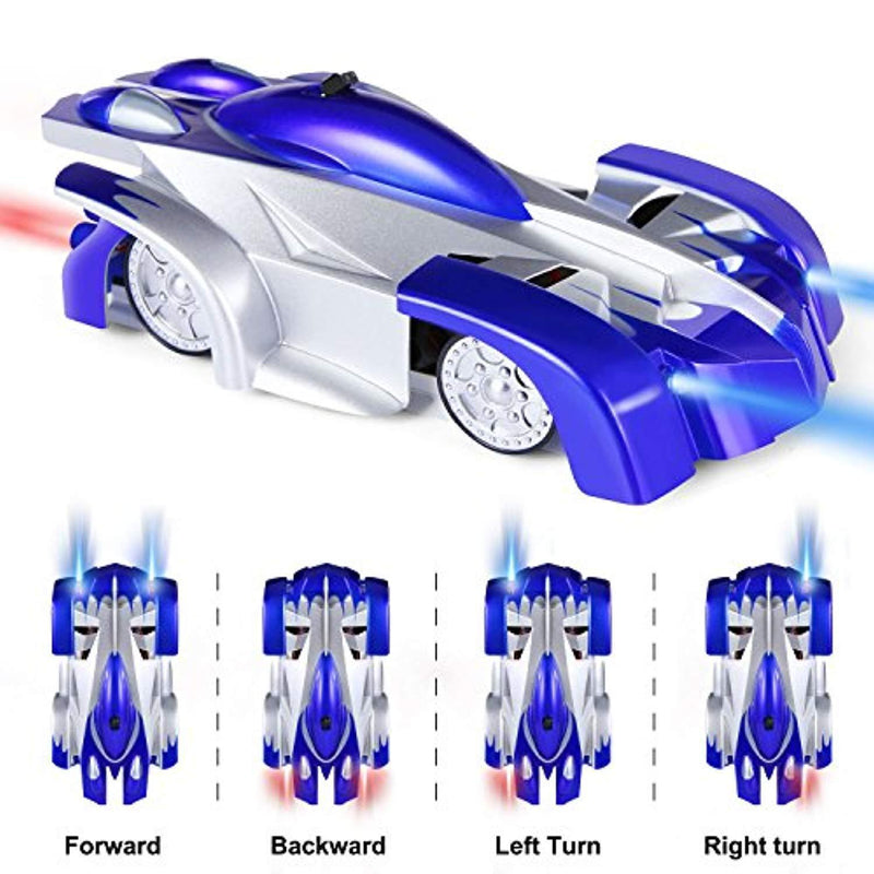 SGILE Remote Control Car Toy, Wall Climbing Car - Dual Mode 360° Rotating LED Head Gravity Defying Stunt Car, Gift for Kids, Blue