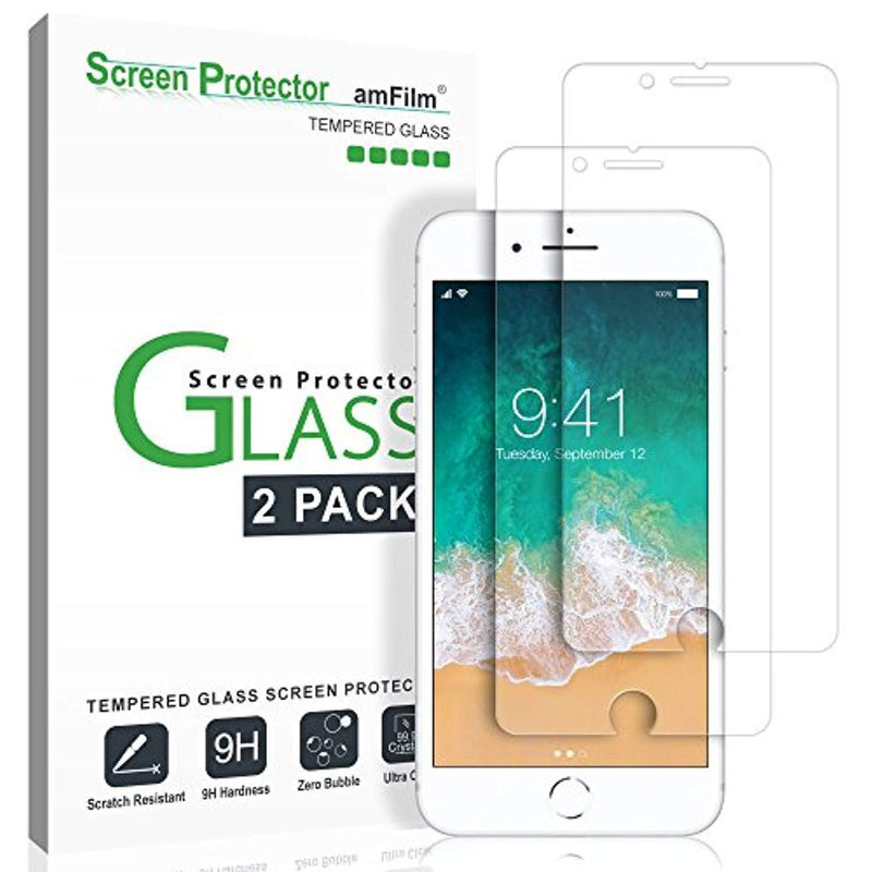 amFilm iPhone 8, 7, 6S, 6 Screen Protector Glass, amFilm Tempered Glass Screen Protector for Apple iPhone 8, 7, iPhone 6S, iPhone 6 [4.7"inch] 2017 2016, 2015 (2-Pack)