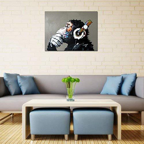 Muzagroo Art Painted by Hand Oil Paintings Listen to Music Gorilla Canvas Pictures Large Canvas Art for Living Room Wall Decor L