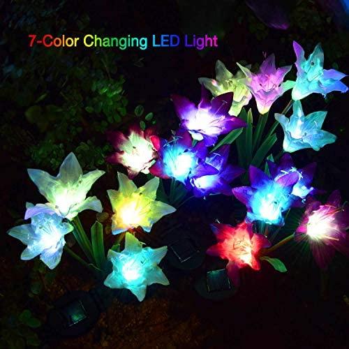 ATHLERIA Outdoor Solar Lights, 4 Pack Solar Garden Lights with 16 Bigger Lily Flowers, Waterproof 7 Color Changing Outdoor Lights - Bigger Solar Panel for Garden Patio Yard Pathway Decoration