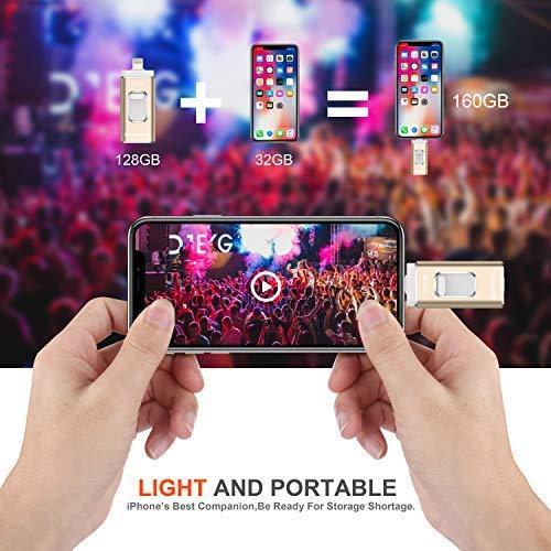 Photo Stick Compatible for iPhone Flash Drive 128 GB iOS Flash Drives for iPhone Backup Drive OTG Smart Phone Memory Stick iPAD External Storage USB 3.0 Flash iPhone Drive Jump Drive PHICOOL-Pink
