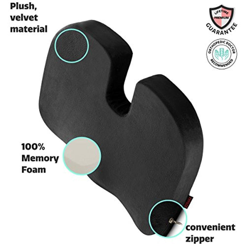Ziraki Coccyx Seat Cushion Orthopedic, Luxury Chair Pillow, 100% Memory Foam, For Back Pain Relief & Sciatica & Tailbone Pain Back Support - Ideal Gift For Home Office Chair & Car Driver Seat Pillow