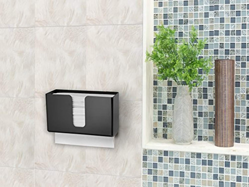 Alpine Industries Acrylic Wall-Mounted Paper Towel Dispenser - Single or Multiple Towel Retrieval - Bi Fold and C Fold (Black)