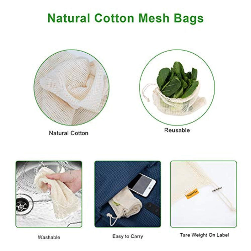 Reusable Cotton Bags, Produce Bags Vegetable Bags Fruit Bags Reusable Produce Grocery bags Reusable Mesh Bags Organic Produce Bags Eco Bag Set Of 6（2 Small, 2 Medium, 2 Large）
