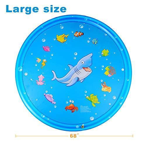 KKONES Sprinkler pad & Splash Play Mat 68" Toddler Water Toys Fun for 1 2 3 4 5 Year Old Boy Girl， Kids Outdoor Party Sprinkler Toy