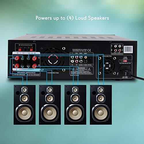4-Channel Wireless Bluetooth Power Amplifier - 1000W Stereo Speaker Home Audio Receiver w/FM Radio, USB, Headphone, 2 Microphone w/Echo, Front Loading CD DVD Player, LED, Rack Mount - Pyle PD1000BA