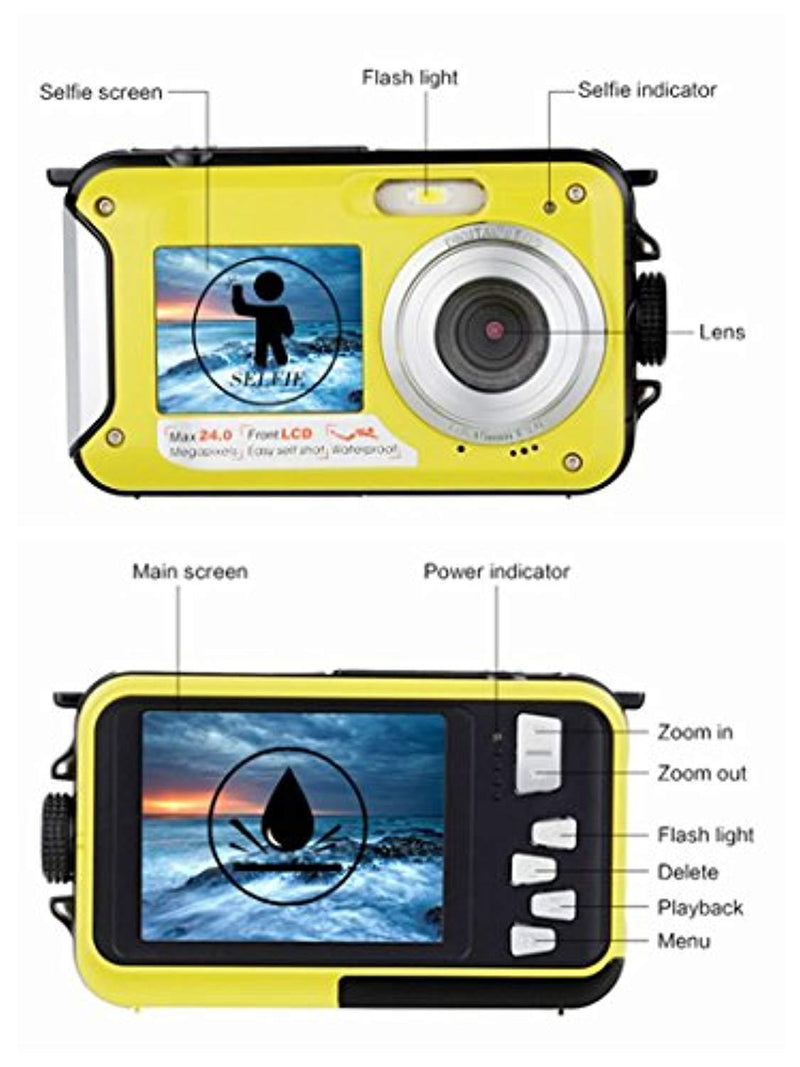 Underwater Camera Full Hd 1080P Waterproof Digital Camera 24.0MP Underwater Digital Camera Dual Screen Point and Shoot Waterproof Camera (E1)