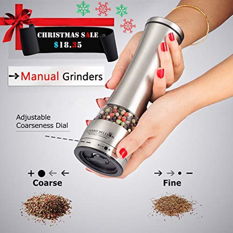 Premium Stainless Steel Salt and Pepper Grinder Set - Pepper Mill and Salt Mill, Spice Grinder with Adjustable Coarseness, Ceramic Rotor, Tall Salt and Pepper Shaker, Brushed Stainless - Free eBook