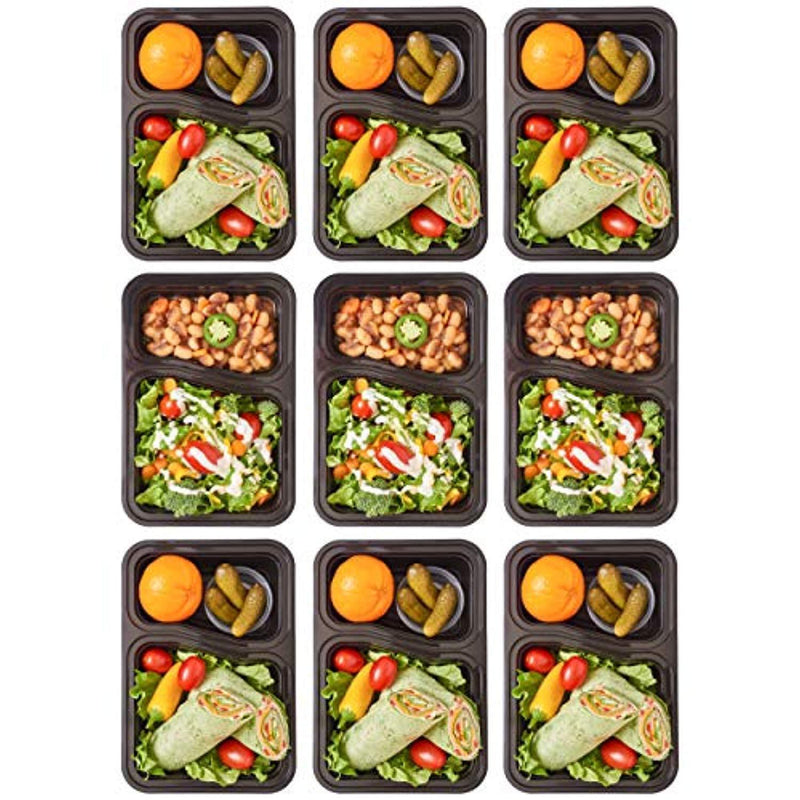 DuraHome - Round Meal Prep Containers with Lids 28oz. Pack of 10 BPA-Free Round Microwaveable Black Plastic Food Storage Container