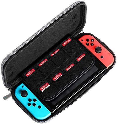 Nintendo Switch Case, VUP Switch Hard Cover Protective Travel Storage Shell for Nintendo Switch Console & Accessories with 18 Game Cartridges and Handle (Gray)