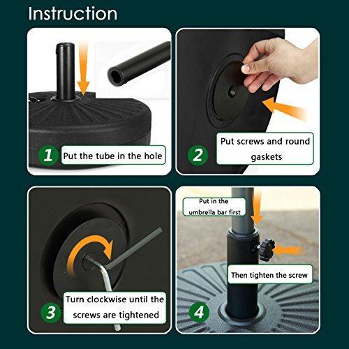Sunnyglade Heavy Duty 23L Round 20" Water Filled Patio Outdoor Umbrella Base Stand Weight with Steel Umbrella Holder Suit for Dia 38mm or 48mm Umbrella Pole (Black)