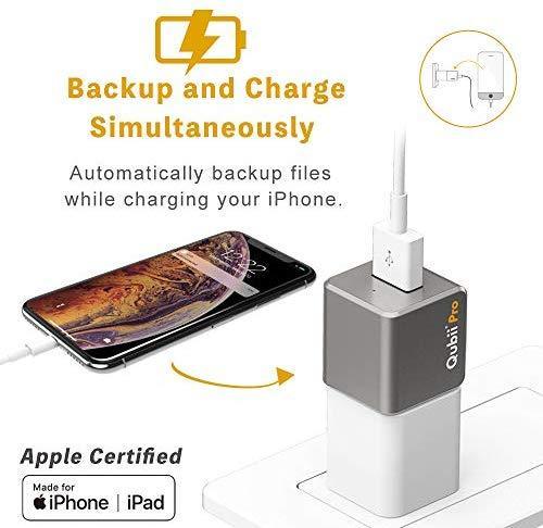 Flash Drive for iPhone, Qubii Pro Auto Backup Photos & Videos, Photo Stick for iPhone, Photo Storage Device for iPhone & iPad【microSD Card Not Included】- Space Gray