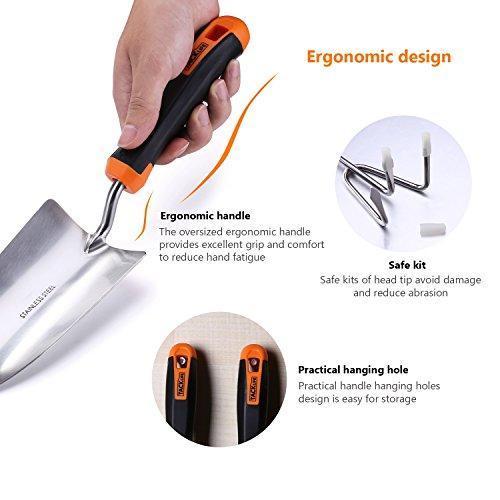 Garden Tool Set, 3 Piece Stainless Steel Heavy Duty Gardening kit with Soft Rubberized Non-Slip Handle - Bypass Pruning Shears, Transplant Trowel and Soil Scoop - Garden Gifts for Men & Women GGT3A