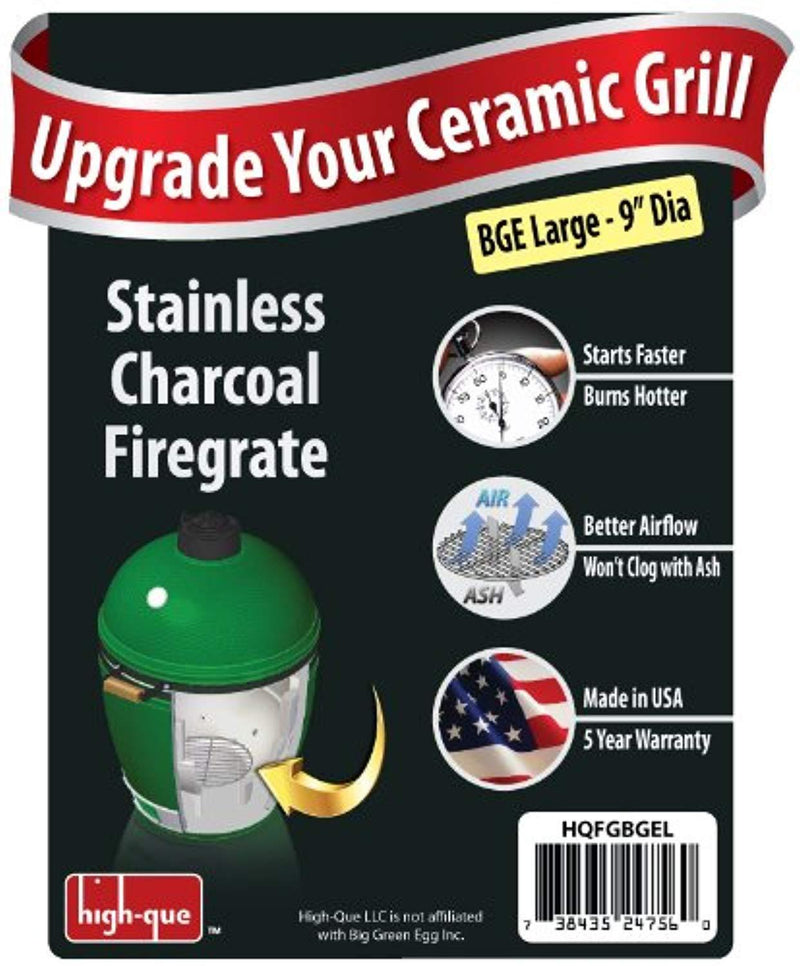 Stainless High Heat Charcoal Fire Grate Upgrade for Large/MiniMax Big Green Egg Grill - 9" - 10yr Warranty