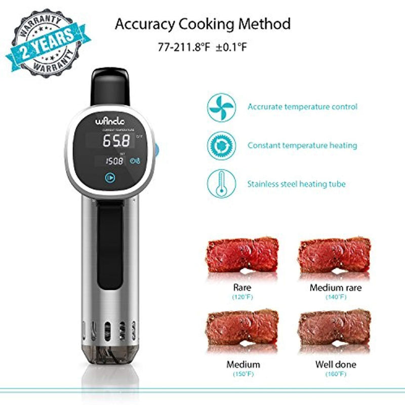 Wancle SVC001 Sous Vide Cooker, Thermal Immersion Circulator, with Recipe E-Cookbook, Accurate Temperature Digital Timer, Ultra-Quiet, 850 Watts, 120V, Stain